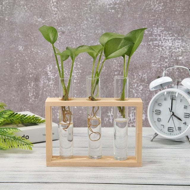 Wood Frame Glass Vase