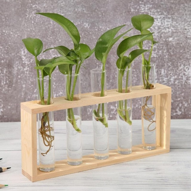 Wood Frame Glass Vase