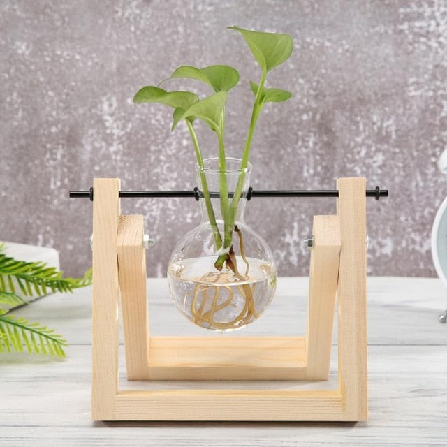 Wood Frame Glass Vase
