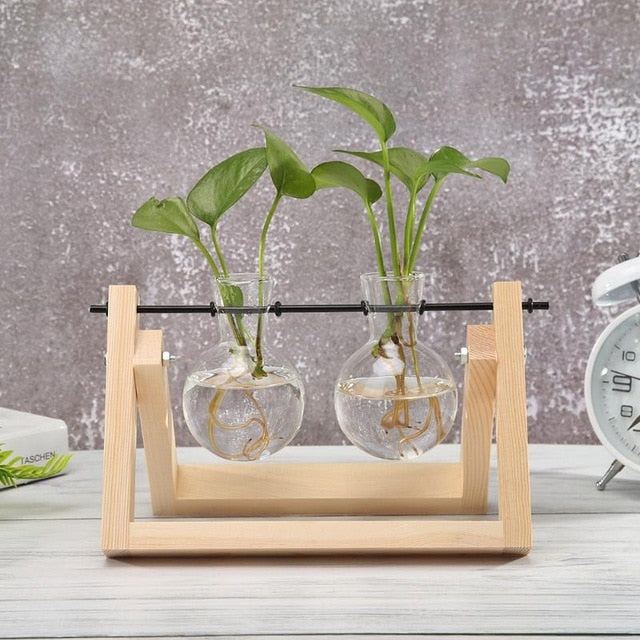 Wood Frame Glass Vase