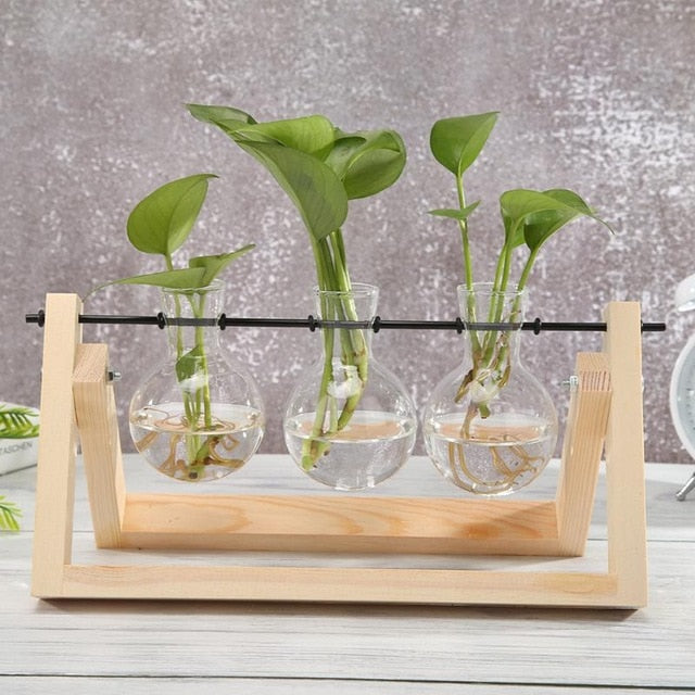 Wood Frame Glass Vase