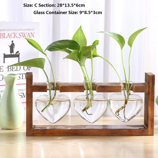 Wood Frame Glass Vase
