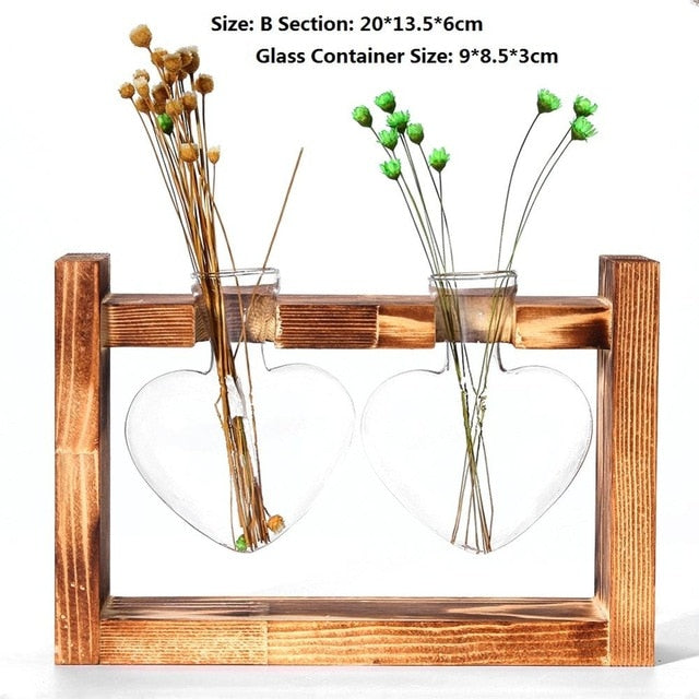 Wood Frame Glass Vase