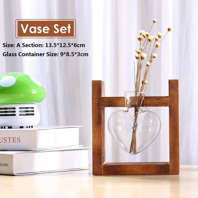 Wood Frame Glass Vase