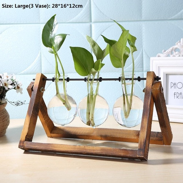 Wood Frame Glass Vase