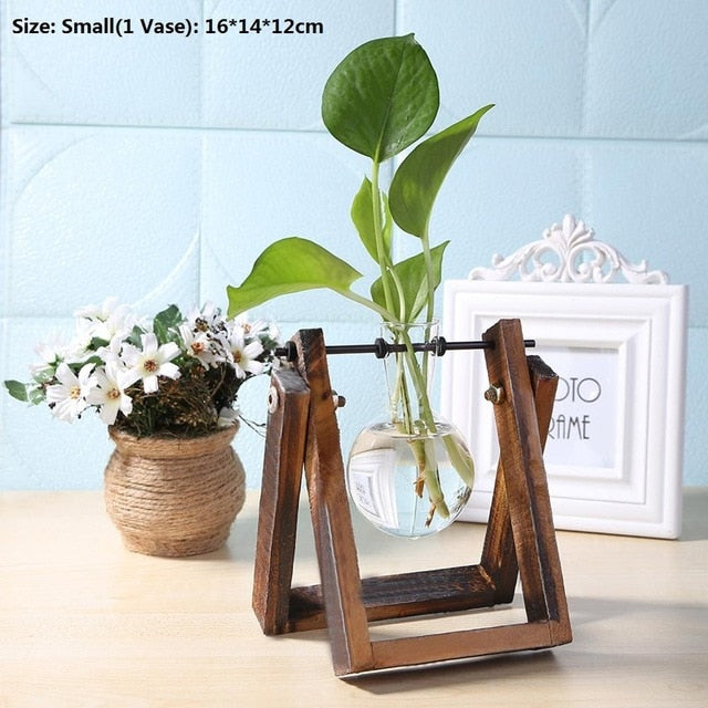 Wood Frame Glass Vase
